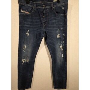 Diesel Mens Jeans 33x30 Blue Tepphar Slim Carrot Stretch Modern Patched